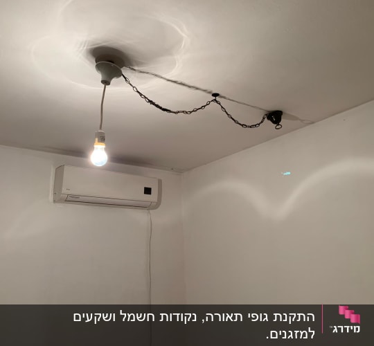 מנורה תלויה מהתקרה עם חוט חשמל חשוף
